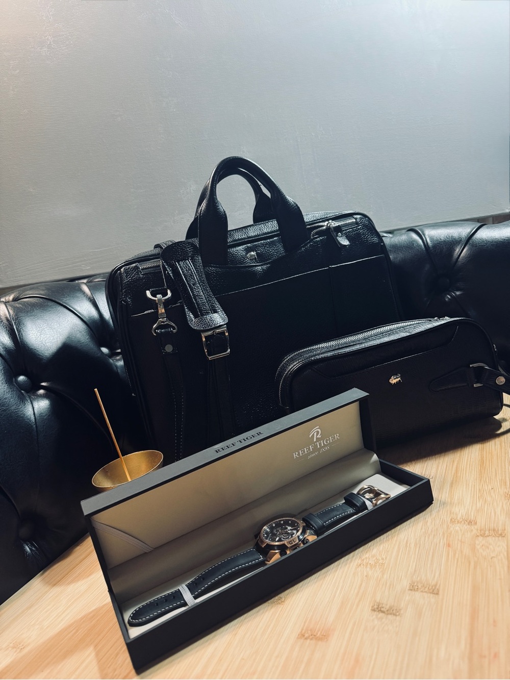 Luxury Genuine leather Business Bag set + watch